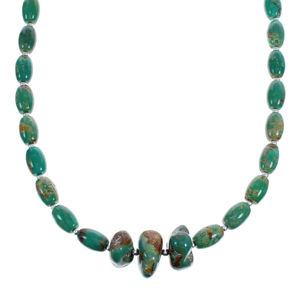Native American Navajo Turquoise Bead Sterling Silver Necklace JX124537